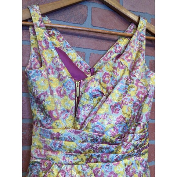 Zac Posen Target Floral Metallic Cocktail Dress Size 3 Asymmetrical Coquette - Picture 2 of 10